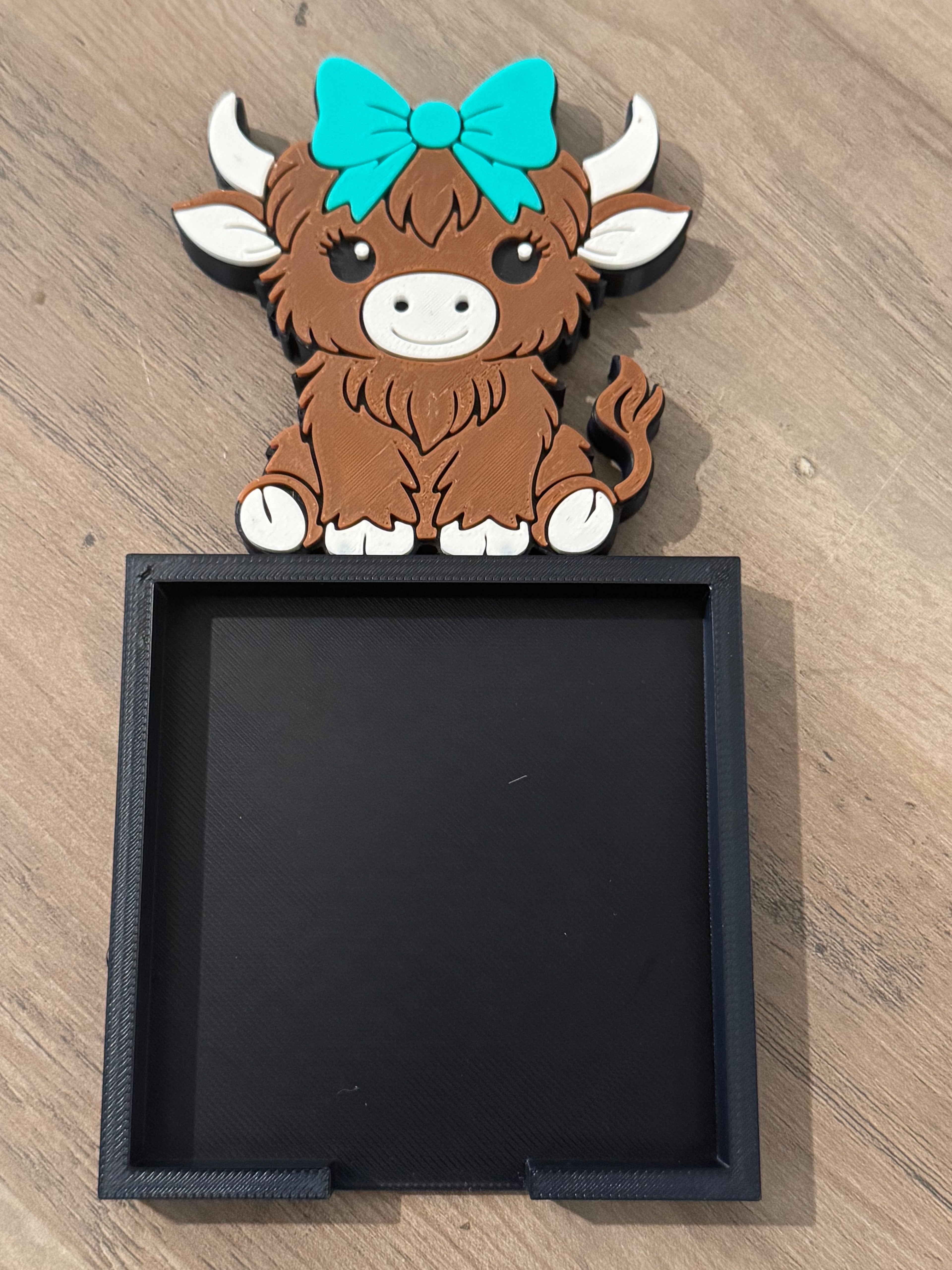 Highland Cow Notepad Holder (Top w/Teal Bow)