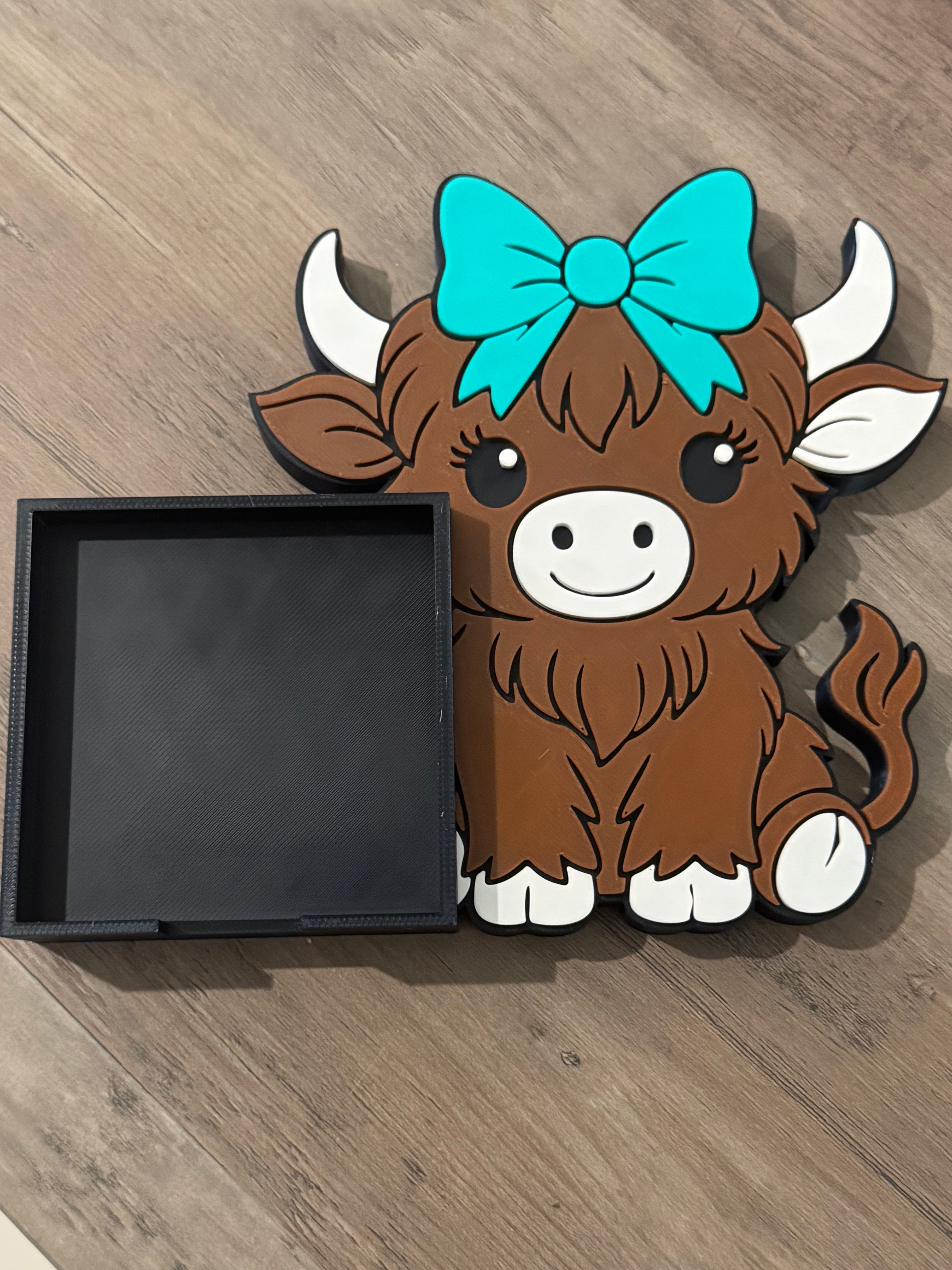 Highland Cow Notepad Holder (Side w/Teal Bow)