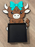 Highland Cow Notepad Holder (Teal Bow)
